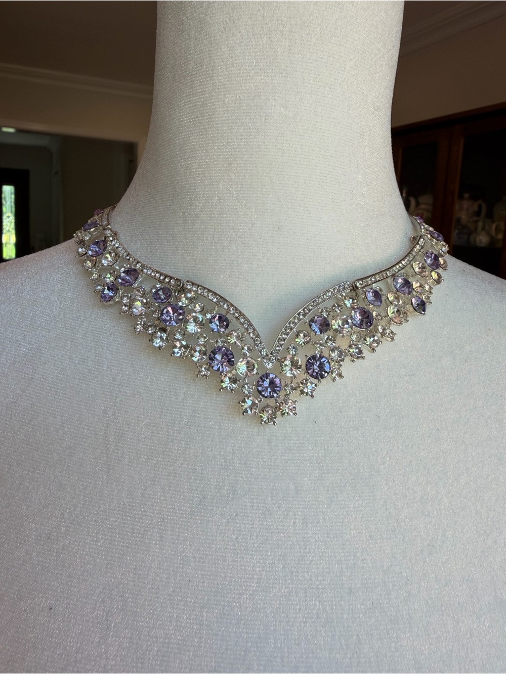Lavender Crystal V-Front Statement Necklace - Women Jewelry